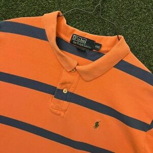 Polo Ralph Lauren Striped Salmon and Blue Polo Shirt Green Pony